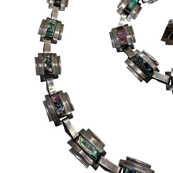Taxco Modernist Sterling Silver Necklace & Bracelet Set Vintage Signed - Picture 5 of 10